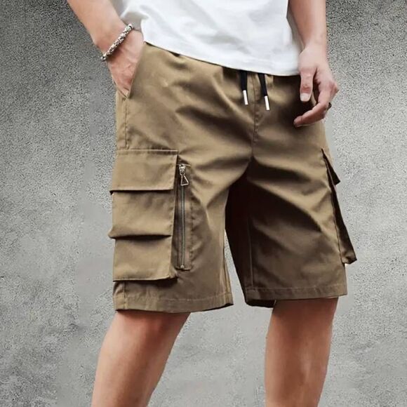 Cargo Khaki Multi Pocket Shorts -F - Picture 1 of 7